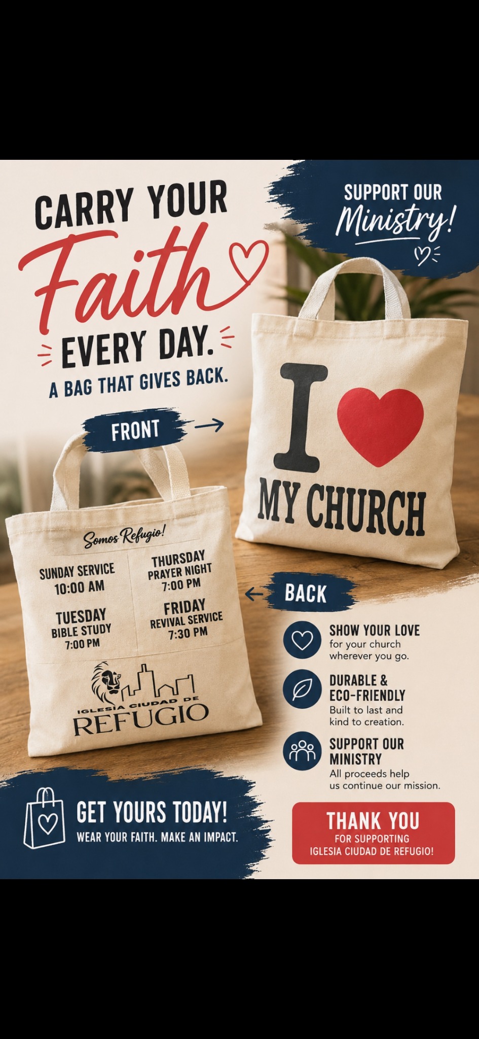 I Love My Church Custom Tote Bag