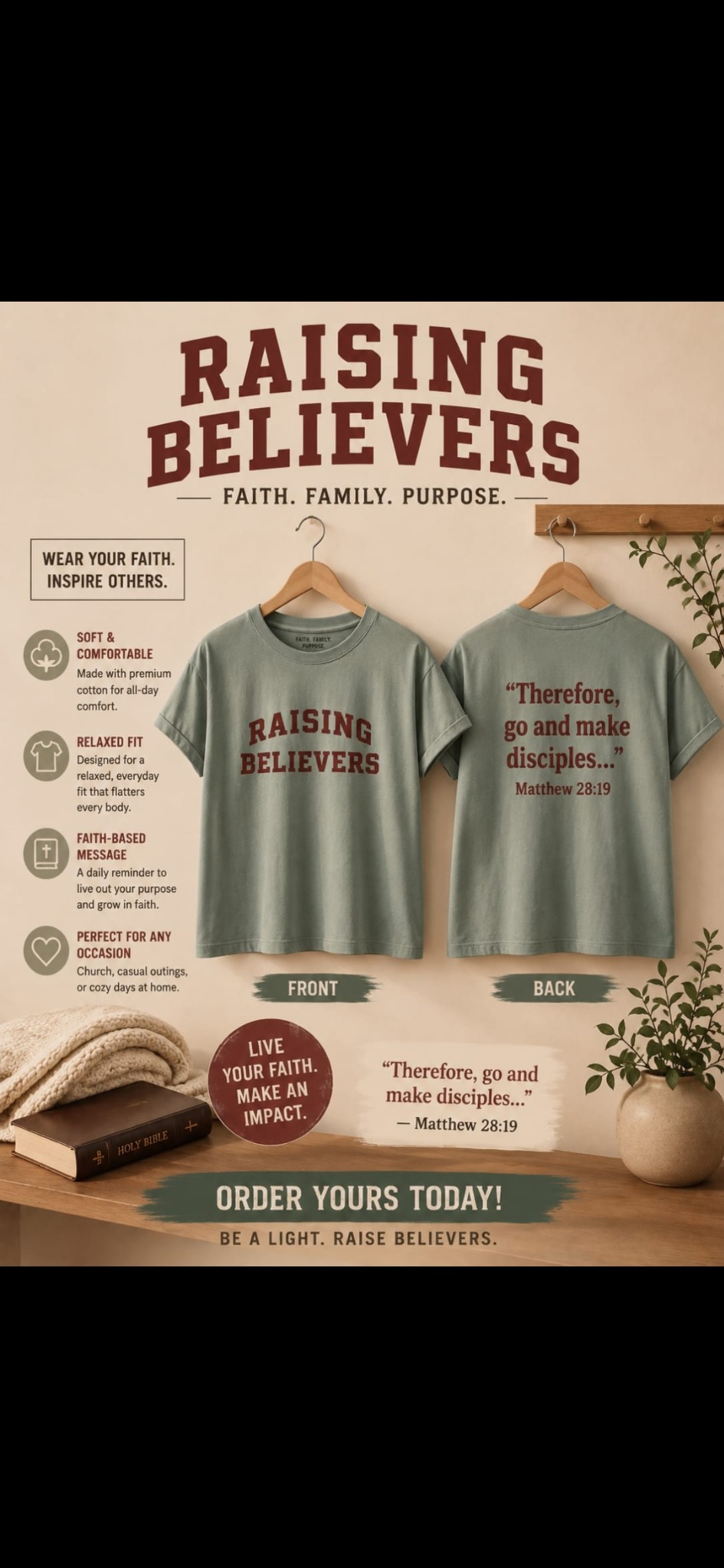 Raising Believers T-Shirt — Sage